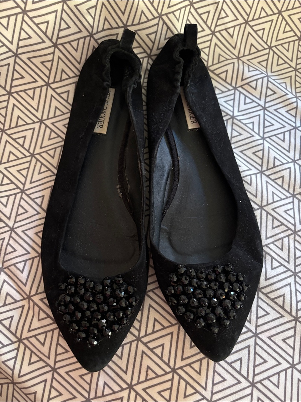 Kelsi Dagger Black Pointed Toe Embellished Ballet Flats